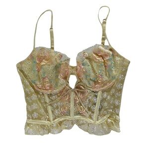 For Love & Lemons Vintage Eyelet Rose Bustier Medium Lace Yellow Pastel